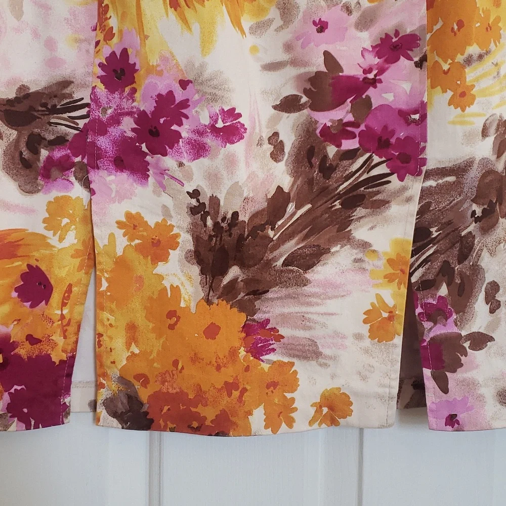 Vintage Sunny Leigh Floral Pencil Skirt Magenta Yellow Brown Size 14 - Picture 9 of 11